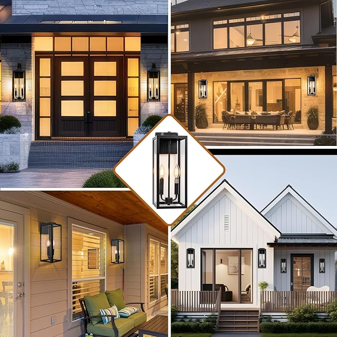 Outdoor Sconce Light for House 16 Inch Large, Two Candle Light Outdoor Light Fixture Exterior Lighting Lantern for Front Porch IP65 Waterproof Outside Wall Mounted Lamp, E12