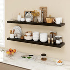 48 Inch Floating Shelves, 9.3" Deep Floating Shelf Wall Mounted, 48" Wall Shelves, Rustic Deep Bookshelf, Large Display Shelves & Storage Shelves for Bedroom, Living Room, Black, Set of 1
