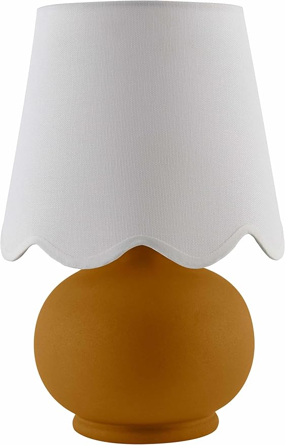 BoutiqueRugs Navarro Boho Ceramic Bedside Table Lamp for Bedroom Nightstand and Living Room - Shade Cotton - Brown, White - 13" H