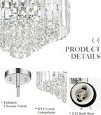 15'' Crystal Chandelier, 5-Tier Modern Chandelier with Polished Chrome Finish, Pendant Light for Dinning Room Kitchen Island Bedroom Entryway, CC4215-5W-PC