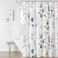 QIYI Watercolor Eucalyptus Shower Curtain, 3D Embossed Butterflies Floral Bathroom Curtain, Minimalist White Farmhouse Bath Curtain, Waterproof Fabric Green Leaves Shower Curtain Set with Hooks, 72x72