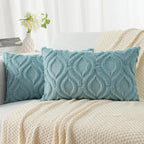 decorUhome Fall Throw Pillow Covers 12x20 Inch Set of 2, Soft Plush Decorative Faux Fur Aqua Solid Couch Pillow Covers, Accent Farmhouse Neutral Lumbar Euro Pillow Cases for Sofa Bed Living Room