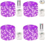4 Pack 100 LED Halloween Fairy Lights Battery Operated with Remote, 33FT Waterproof Twinkle Lights with Timer & 8 Modes, Fairy String Light Outdoor Indoor for Bedroom Classroom DIY Decor (Purple)