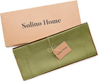 Solino Home Linen Table Runner 120 Inches Long - 100% Pure Linen Avocado Green Table Runner 14 x 120 Inch for Fall, Autumn, Thanksgiving - Classic Hemstitch