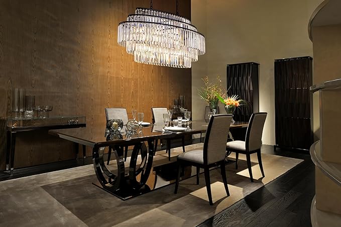 Wellmet Black Crystal Chandelier, Modern Dining Room Chandeliers 36 Inches, Farmhouse K9 Linear Rectangle Chandelier for Living Room, Kitchen Island, Pool Table Light, Foyer