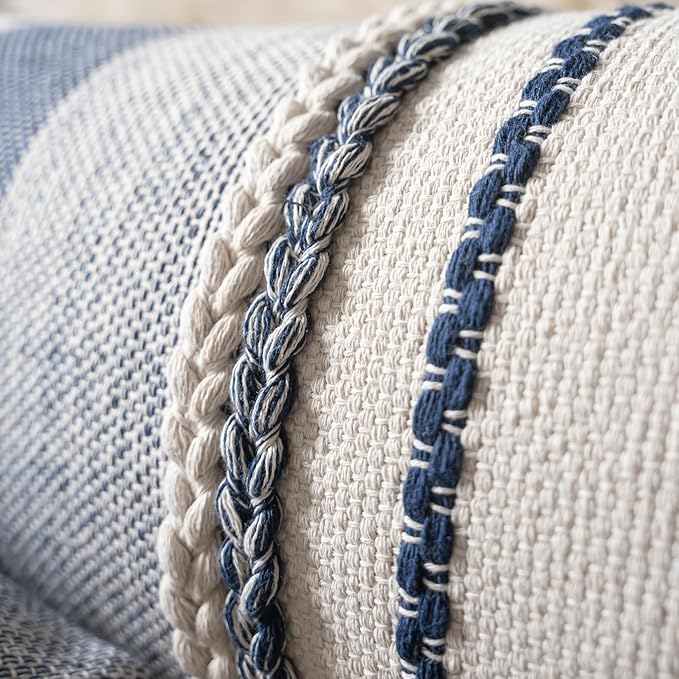 Boho Lumbar Pillow Covers 14x36 Inch Long, Navy Blue Textured Decorative Couch Pillow Cases for Farmhouse Home Decor, Accent Cushion Cover for Sofa, Bed, Living Room, Bedroom, Pack of 1