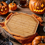 WILLKOMMEN Halloween Charcuterie Board, Spider Web Shaped Serving Tray, Bamboo Serving Platter 10" x 9" for Party Child Spooky Cheese Plate Appetizer Board for Snacks, Candy, Cookies
