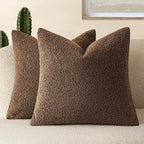 Foindtower Pack of 2, Curly Faux Fur Decorative Throw Pillow Covers Soft Fuzzy Plush Cushion Case with Zipper Cozy Pillowcase for Home Living Room Couch Bed Sofa 24 x 24 Inch,Dark Brown