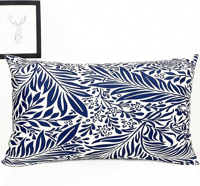Decorative Throw Pillow Covers Set of 2 Blue Pillow Covers 12x20 inch Throw Pillow Cases Soft Short Plush Farmhouse Floral Outdoor Pillow Covers for Couch Sofa Bed Living Room Cushion Cover