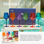 MICHLEY Colored Wine Glasses Set of 6 Unbreakable Colorful Tritan-Plastic Drinkware Gift 15oz for Outdoor Home Party, Multicolor