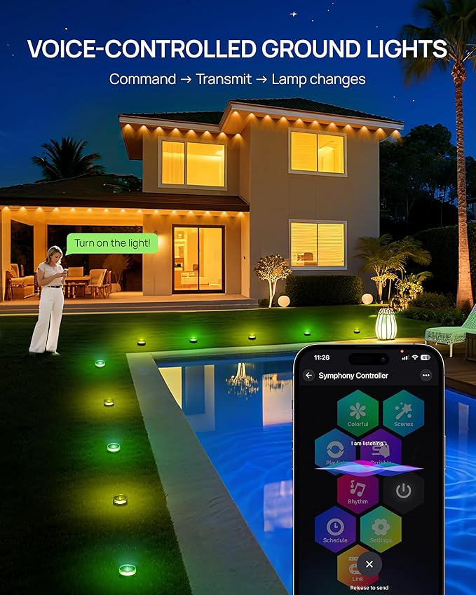 VCOKEN Christmas Pathway Lights, 50FT with Smart 15 LED Outdoor Ground Light with App Control, DIY Scene Modes IP65 Waterproof Walkway Lights with Music Sync for Yard, Walkway Driveway Garden Decor