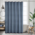 KGORGE Linen Fabric Shower Curtain for Bathroom-Button Hole Waterproof Lightweight Washable Privacy Shower Curtain Sets for Bathtub with 12 Metal Hooks, W72 x 72 inches Long, Navy Blue, 1 Panel