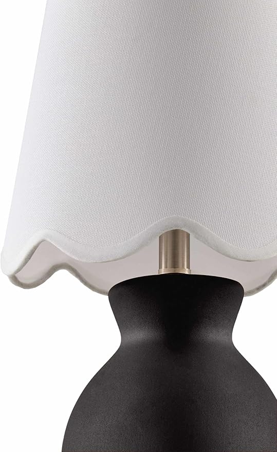 BoutiqueRugs Liliac Boho Ceramic Bedside Table Lamp for Bedroom Nightstand - End Side Lighting for Living Room - Shade Cotton - White, Black - 15" H