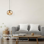 Modern Globe Pendant Light, 9"x7.5" Amber Gradient Glass Hanging Fixture with Gold Base, 15"-72" Adjustable Line, E26 Socket for Living Room, Dining Area, or Entryway – Warm Taupe Globe