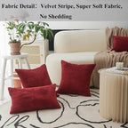Home Brilliant Red Pillow Covers for Bed Decorative Throw Pillows for Christmas Couch Bed Set of 2 Striped Velvet Indoor Pillow Covers, 55x55cm, 22 x 22 Inch, Burgundy