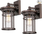 Outdoor Wall Sconces, Exterior Lantern Lighting Fixture, Mounted Lights for Patio, Porch, Garden, Balcony (Bronze, 12" H-2Pack)