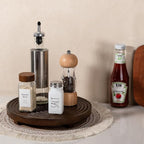 Round Decorative Tray Farmhouse Bathroom Decor Wood Riser Kitchen Countertop Organizer for Perfume, Candle, Plant, 10 inch Walnut