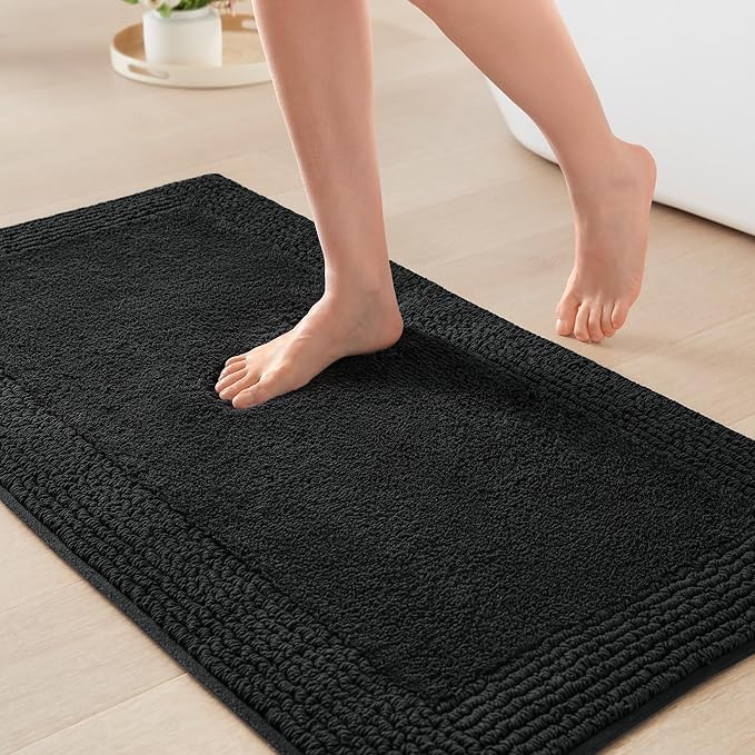 Madison Park Splendor Reversible 100% Cotton Tufted Bathroom Rug-3000 GSM Hotel Quality Luxurious Plush Medium Pile Bath Mat Absorbent, Quick Dry, Shower Room Décor, 24x36 Black