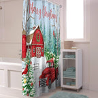 Vandarllin Red Truck Christmas Shower Curtain, Merry Christmas Farmhouse Shower Curtains Set with Hooks, Winter Xmas Tree Waterproof Fabric Bathroom Curtains Decor Home Accessories,72 X 72 Inch Long