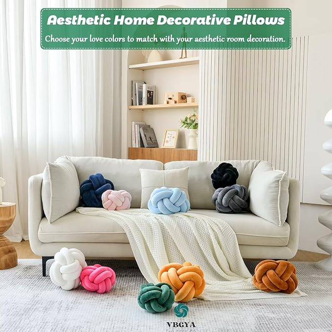 Knot Pillow Ball, Soft Decorative Throw Pillows Cushion, 11 Inch Round Plush Knotted Pillows Dark Green Pillow, Modern Home Throw Knot Decorative Cushion for Bedroom, Sofa, Couch