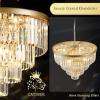 Gold Crystal Chandeliers 24” Modern Large Chandeliers Luxury 4-Tier 12 Lights K9 Crystal Round Ceiling Pendant Light Fixture Contemporary for Dining Room Foyer Staircase Living Room