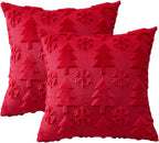OTOSTAR Set of 2 Xmas Soft Plush Short Wool Velvet Decorative Throw Pillow Covers Square Luxury Style Cushion Case Pillow Shell for Sofa Bedroom Tree and Snowflake Red, 20x20 Inch