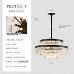 31.5" 18-Light Modern Crystal Chandelier Light Fixture Large 4-Tier Black Luxury Glam Chandeliers for Dining Room Round Hanging Pendant Lighting for Living Room Kitchen Bedroom Foyer Lobby