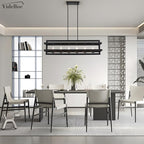 Black Chandeliers Rectangle Pendant Lights Kitchen Island Farmhouse Fixture Lights Cage 6-Lights Modern for Dining Room Living Room
