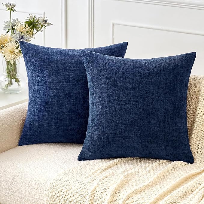 MIULEE Pack of 2 Couch Throw Pillow Covers 20x20 Inch Spring Soft Dusty Blue Chenille Pillow Covers for Sofa Living Room Solid Dyed Pillow Cases