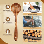 Wooden Spoons for Cooking, 5 Pcs Wooden Utensils for Cooking Natural Teak Wooden Kitchen Utensils Set