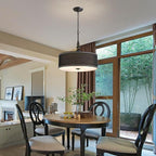 Shrine Lighting Drum Chandeliers, Farmhouse Style, Perfect Drum Pendant Light for Dining Room, D21'' x H8'', Adjustable Chains 59'', E26*3 Sockets, Black Linen Fabric Lampshade & Black Rod