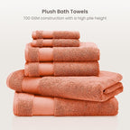 BIOWEAVES 100% Organic Cotton 700 GSM Plush 6-Piece Premium Towel Set GOTS Certified, 2 Bath Towels, 2 Hand Towels & 2 Washcloths - Burnt Orange