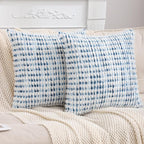 LUOYEHK Boho Throw Pillow Covers 20x20 Inch Set of 2 Chenille Tufted Pillowcase Farmhouse Neutral Cushion Covers for Couch Sofa Bed Living Room, Blue White