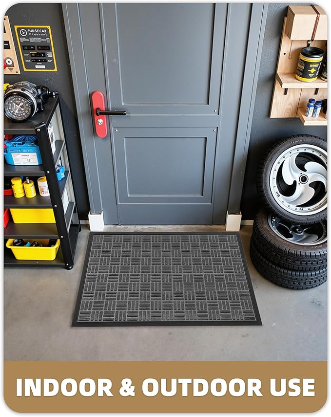 Color&Geometry Front Door Mat Outside Entrance, Heavy Duty Non Slip Low Profile Doormat for Entryway, Trap Dirt and Moisture Welcome Mats All-Weather, Easy Clean, Patio, Garage, 17"x30" Grey