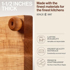 John Boos B Series Square Wooden Maple Cutting Board 12”x12” – 1.5” Thick, 6-lb Non-Reversible Butcher Block with Wood Bun Feet & Edge-Grain
