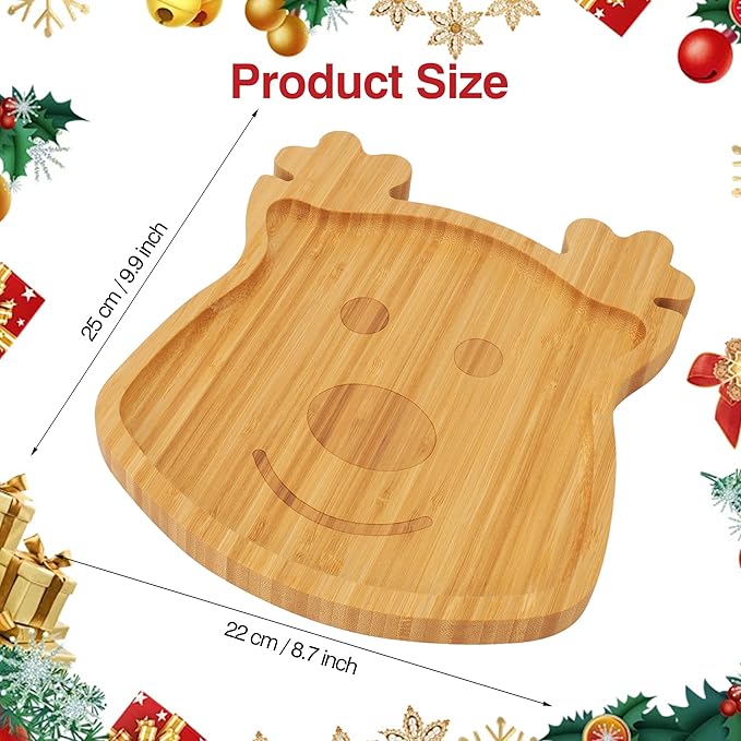 WILLKOMMEN Christmas Serving Tray, Bamboo Reindeer Shaped Serving Platter, Charcuterie Board Serving Dishes 10" x 9" for Party Cookie Fruit Tray Cheese Board Plate