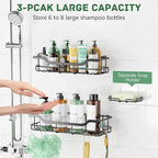 OMAIRA 3-Pack Shower Caddy with Soap Holder, Adhesive Rustproof No-drill Strudy Loading Inside Shower Organizer Shelves Rack Storage Bathroom Organization for Smooth Wall Glass Tile, Black (Large)