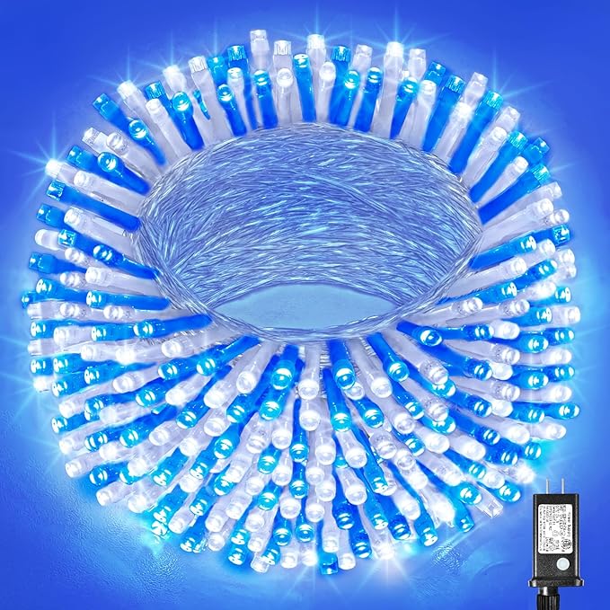 500 LED Christmas Lights Outdoor, 164ft Christmas String Lights for Bedroom 8 Modes Waterproof Plug in Twinkle Fairy Light for Indoor Outside Bedroom Home Party Decoration, Blue&White