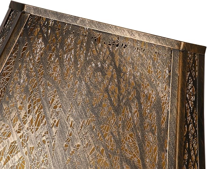Rectangle Large Metal Lampshade Forest Etching Forest Lamp Shade Pattern Fits For Table Lamps And Floor Lamps Spider Fitter (8+6)" Top x (13.8+8)" Bottom x 11" High