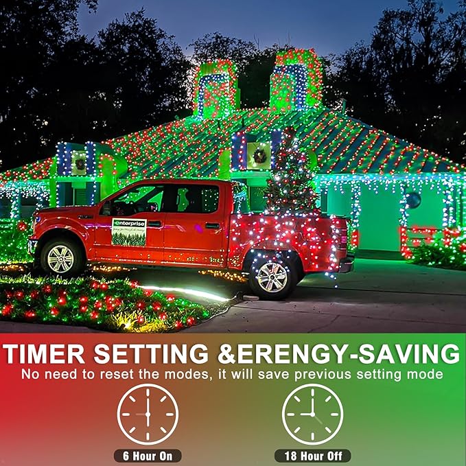 250 LED Christmas Lights Outdoor,82ft Red and Green String Lights for Bedroom Clear Wire, 8 Modes Plug in Waterproof Fairy String Lights with Timer Memory for Tree Christmas Halloween Decorations