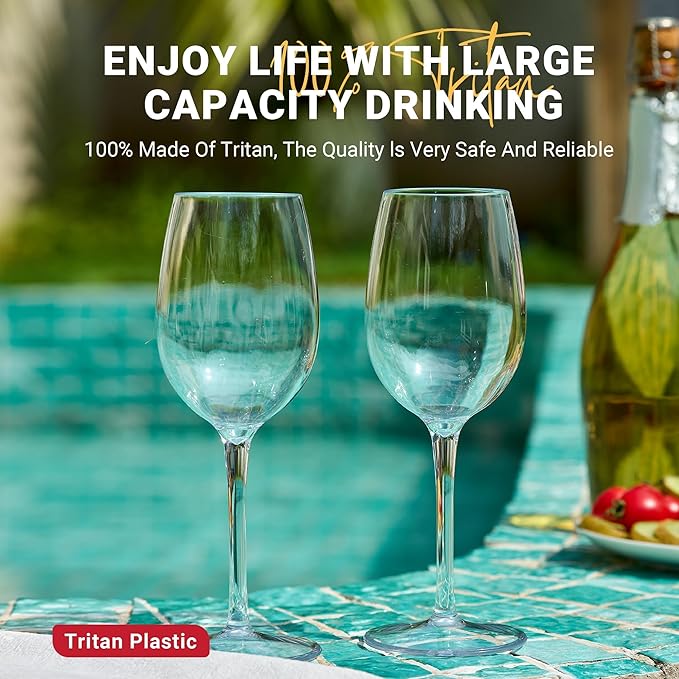 MICHLEY Floating Wine Glasses for Pool Unbreakable Tritan Plastic Red Wine Glasses with Stem Poolside Floating Cups 12.5 OZ, Dishwasher Safe, Set of 4