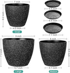 Vanavazon Plant Pots 9/8/7 Inch Set of 3 Flower Pots Indoor Outdoor Plastic Planters with Drainage Hole and Tray (Speckled Black)