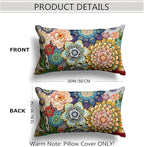 Snycler Boho Floral Throw Pillow Covers Set of 2 Colorful Boho Flower Decorative Cushions Pillowcase for Bedroom Sofa Home Decor, 12x20 Inch, Velvet, Short Plush