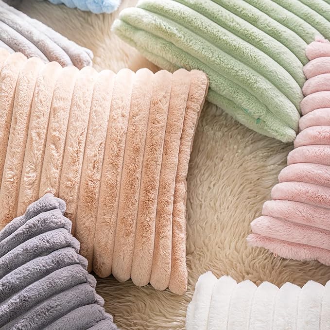 DEELAND Pack of 2,Double-Sided Faux Fur Plush Decorative Throw Pillow Covers Fuzzy Striped Soft Pillowcase Cushion Covers for Sofa Couch Bedroom Lightblue 26x26 inch