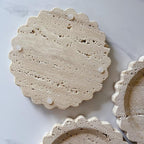 Travertine Marble Tray Round Scalloped Tray Small Serving Platter for Counter, Bathroom, Kitchen, Nightstand, Jewelry Ring Dish Holder (Beige Travertine)
