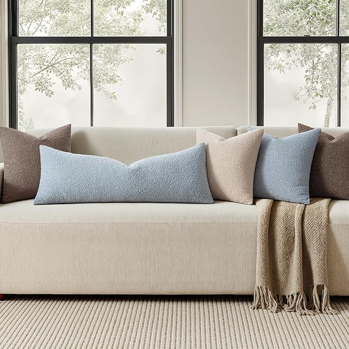 MIULEE Textured Boucle Throw Pillow Cover Light Blue Accent Solid Lumbar Pillow Case Decorative Soft Pack of 1 Couch Cushion Chair Sofa Bedroom Livingroom Home Decor,36x14 Inch