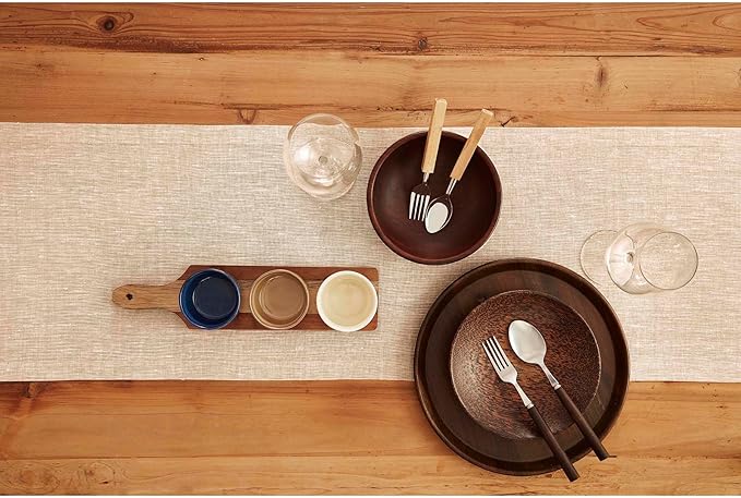 Solino Home Linen Champagne Beige Table Runner 108 Inches Long - Athena, 100% Pure Linen Dining Table Runner 14 x 108 Inch for Fall, Autumn, Thanksgiving, Christmas