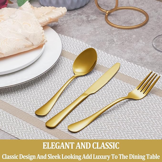 20 Pcs Gold Silverware Set Service for 4, Premium Stainless Steel Flatware Set, Cutlery Utensil Set, Durable Home Kitchen Eating Tableware Set, Include Fork Knife Spoon Set, Dishwasher Safe