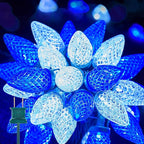 Brightown C9 LED Christmas Lights Outdoor, 33ft 50 LED Waterproof Strawberry String Lights, Extendable Green Wire Lights String for Outdoor Indoor Patio Party Decoration, Blue and White