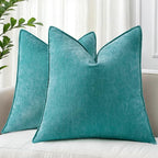 decorUhome Couch Throw Pillow Covers 24x24 Set of 2, Decorative Soft Euro Neutral Chenille Pillow Covers with Elegant Design for Sofa Bed Living Room Home Decor, Teal